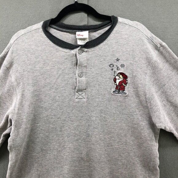 Vintage Disney Thermal Henley Shirt Mens S Gray Grumpy Embroidered Snow White - Picture 3 of 11